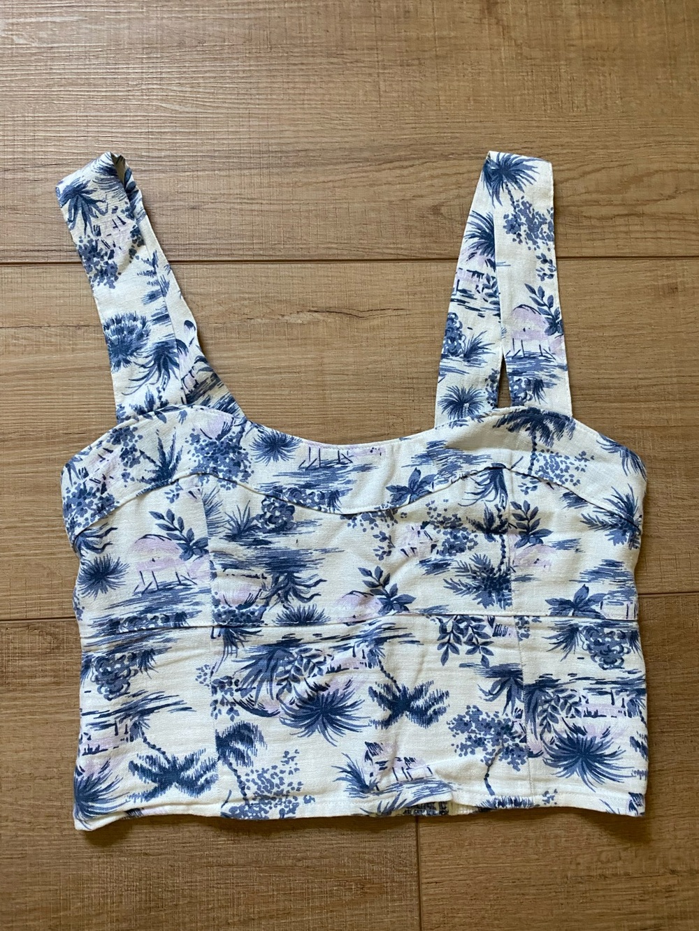 Abercrombie & Fitch Blue Toille Print Square Neck Crop Top
